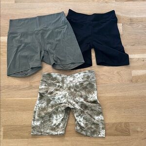 Set of Three Biker Shorts - Black, Olive, Tie-Dye